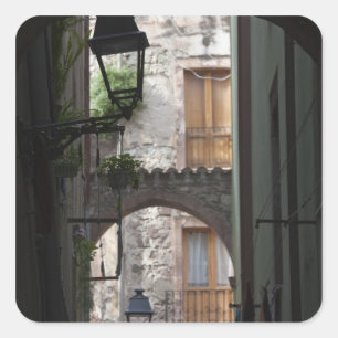 Pegatina Cuadrada Italia, Cerdeña, Bosa. Detalle de la calle.