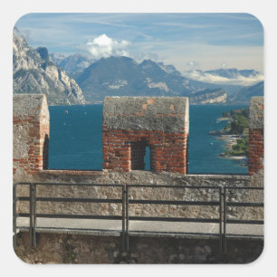 Pegatina Cuadrada Italia, Malcesine, vista desde el castillo del lag