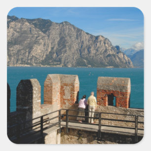 Pegatina Cuadrada Italia, Malcesine, vista desde la torre del castil