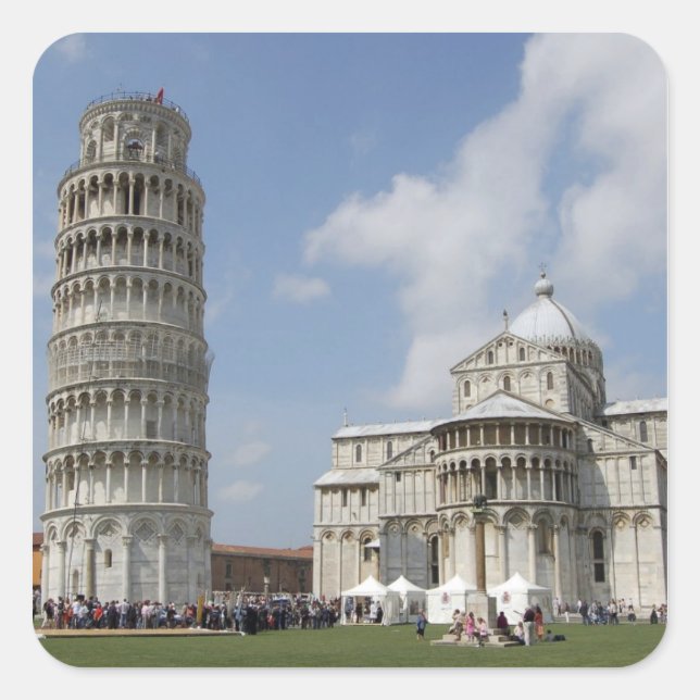 Pegatina Cuadrada Italia, Pisa Torre inclinada de Pisa y (Anverso)