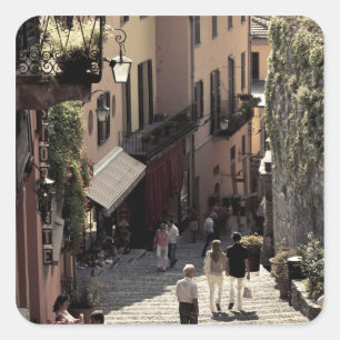 Pegatina Cuadrada Italia, Provincia de Como, Bellagio. Salita 2