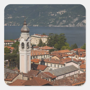 Pegatina Cuadrada Italia, Provincia de Como, Menaggio. Vista de la c