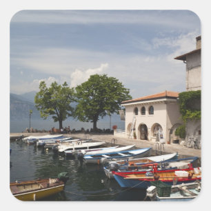 Pegatina Cuadrada Italia, provincia de Verona, Malcesine. Cassone an