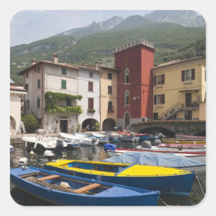 Pegatina Cuadrada Italia, provincia de Verona, Malcesine. Cassone vi
