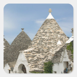 Pegatina Cuadrada Italia, Puglia, Alberobello, Terra dei Trulli,