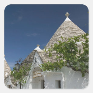 Pegatina Cuadrada Italia, Puglia, Alberobello, Terra dei Trulli, 2
