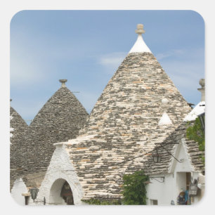 Pegatina Cuadrada Italia, Puglia, Alberobello, Tierra de Trulli,