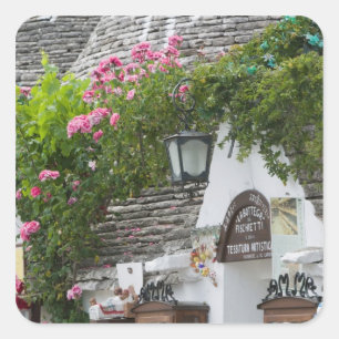 Pegatina Cuadrada Italia, Pulla, Alberobello, Tierra de Trulli,