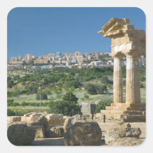 Pegatina Cuadrada Italia, Sicilia, Agrigento, La Valle dei Templi,