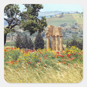 Pegatina Cuadrada Italia, Sicilia, Agrigento. Las ruinas de la