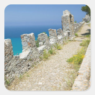 Pegatina Cuadrada Italia, Sicilia, Cefalù, paseo marítimo junto al a
