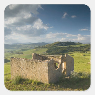 Pegatina Cuadrada Italia, Sicilia, Enna, Pergusa, Antigua Casa de Ca