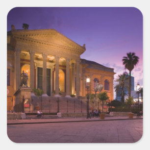 Pegatina Cuadrada Italia, Sicilia, Palermo, Teatro Massimo Ópera