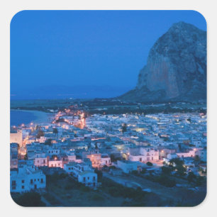 Pegatina Cuadrada Italia, Sicilia, SAN VITO LO CAPO, Pueblo de Resor
