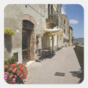 Pegatina Cuadrada Italia, Toscana, Pienza. Paseo exterior alrededor
