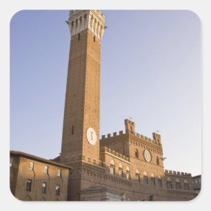 Pegatina Cuadrada Italia, Toscana, Siena. Torre del Mangia en