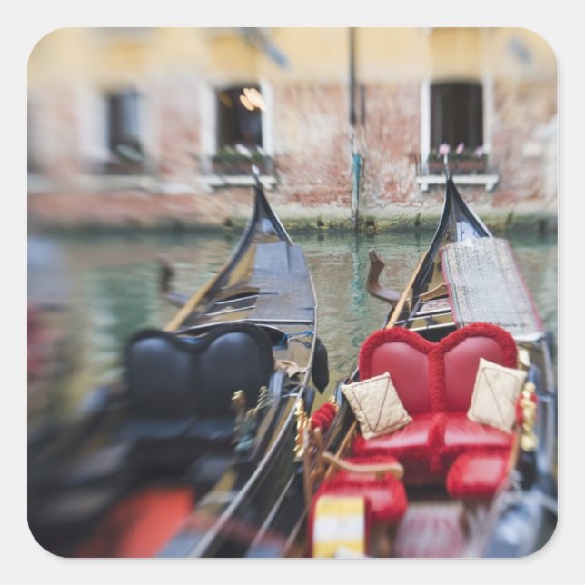 Pegatina Cuadrada Italia, Venecia, foco selectivo de Gondola en 2 (Anverso)