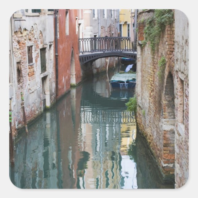 Pegatina Cuadrada Italia, Venecia, reflexiones y un pequeño puente d (Anverso)