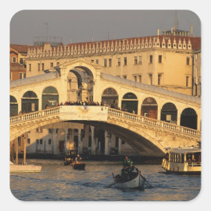 Pegatina Cuadrada Italia, Véneto, Venecia, Canal Grande y Rialto