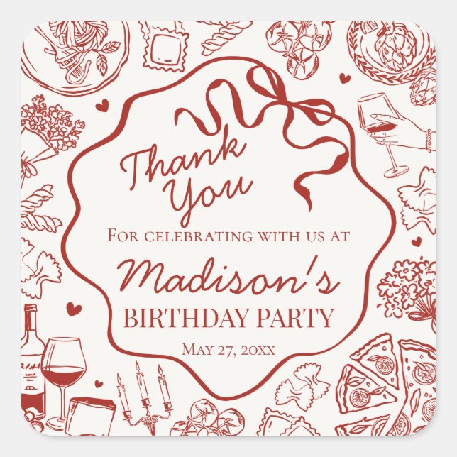 Pegatina Cuadrada Italian Pasta Holy Cannoli Birthday Party Favor (Anverso)