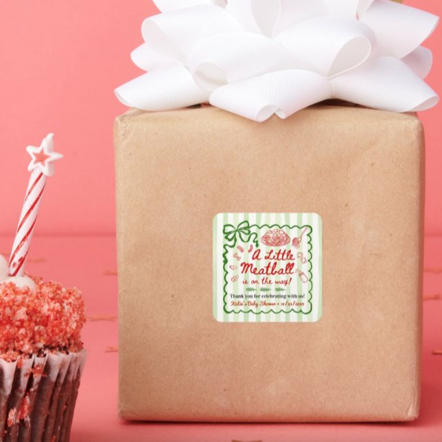 Pegatina Cuadrada Italian Theme Baby Shower Green Bow Small (Subido por el creador)