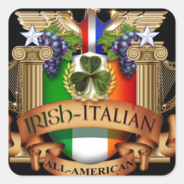 Pegatina Cuadrada Italiano irlandés y americano (Anverso)