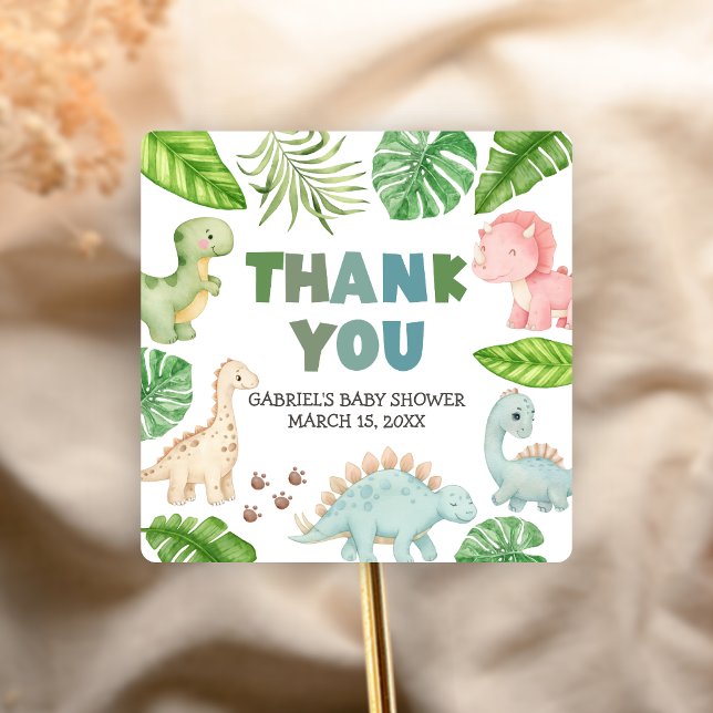 Pegatina Cuadrada It's a Boy Dinosaur Baby Shower  (Dinosaur Baby Shower Sticker)