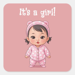 Pegatina Cuadrada It's a Girl! (Asiático)