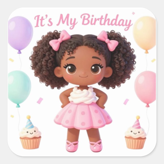 Pegatina Cuadrada It's My Birthday Square Sticker (Anverso)