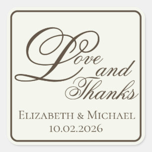 Pegatina Cuadrada Ivory Coffee Modern "Love and Thanks"
