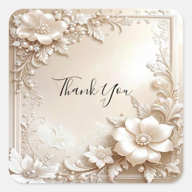 Pegatina Cuadrada Ivory Flowers Sticker (Anverso)