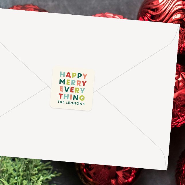 Pegatina Cuadrada Ivory Happy Merry Everything Christmas Sticker (Subido por el creador)