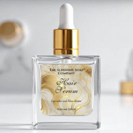 Pegatina Cuadrada Ivory marble & gold glitter dropper bottle label