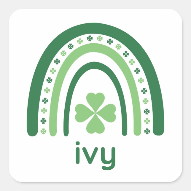 Pegatina Cuadrada ivy Nombre Clover Boho Rainbow (Anverso)