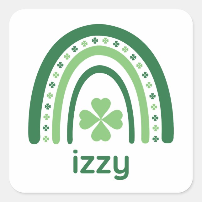 Pegatina Cuadrada izzy Name Clover Boho Rainbow (Anverso)