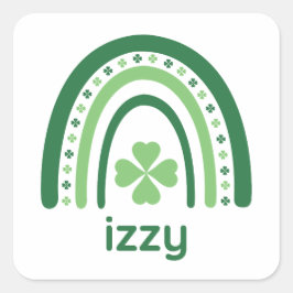 Pegatina Cuadrada izzy Name Clover Boho Rainbow