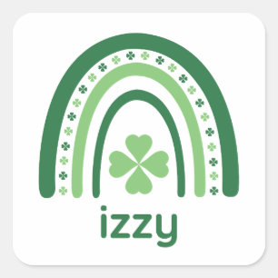 Pegatina Cuadrada izzy Name Clover Boho Rainbow