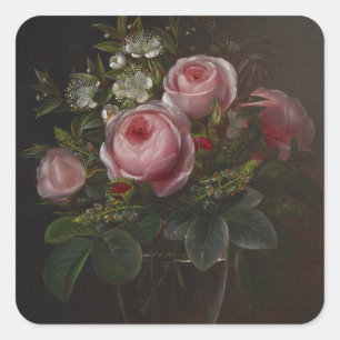 Pegatina Cuadrada J.L. Jensen - Rosas y Anemones de Árbol en ...