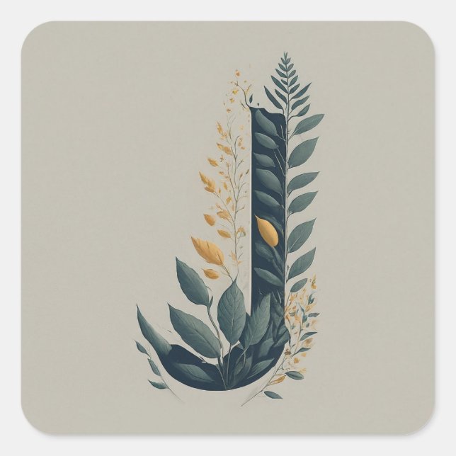 Pegatina Cuadrada J Monograma botánico (Anverso)