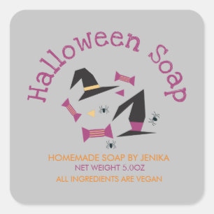 Pegatina Cuadrada Jabón de Halloween Artesanal Negocio Producto