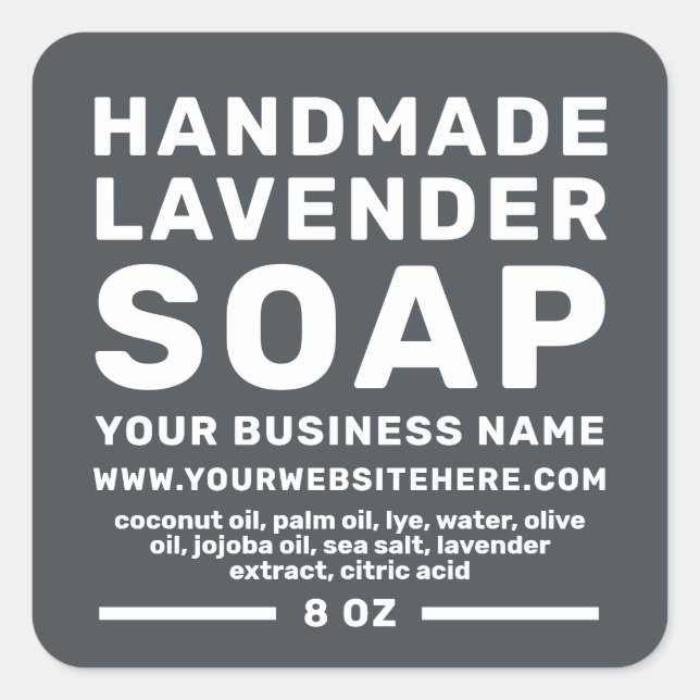 Pegatina Cuadrada Jabón de lavanda moderno hecho a mano fuera de neg (Anverso)