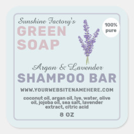 Pegatina Cuadrada Jabón de lavanda Shampoo Bar Pastel Azul Púrpura