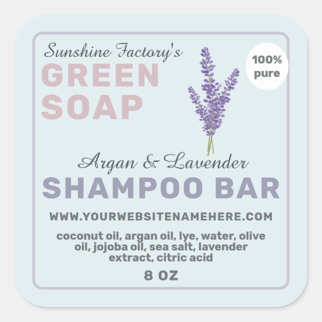 Pegatina Cuadrada Jabón de lavanda Shampoo Bar Pastel Azul Púrpura (Anverso)