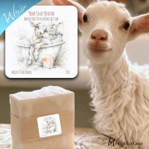 Pegatina Cuadrada Jabon de Leche de Cabra Lindo Cabrito en un Baño