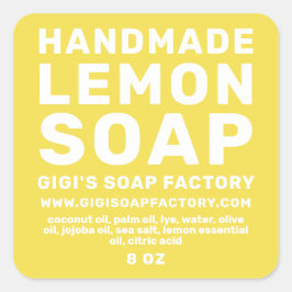Pegatina Cuadrada Jabón moderno de limón hecho a mano que ilumina el