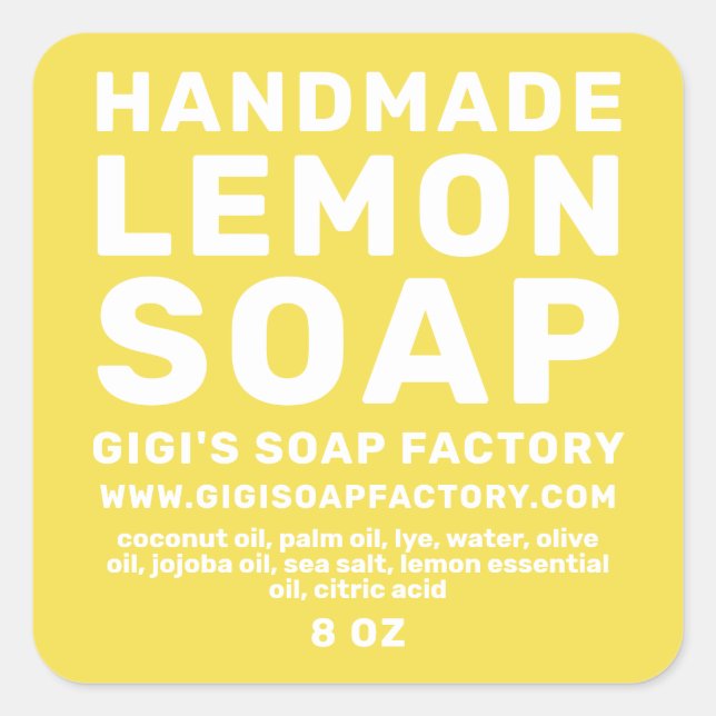 Pegatina Cuadrada Jabón moderno de limón hecho a mano que ilumina el (Anverso)