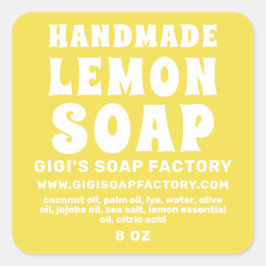 Pegatina Cuadrada Jabón moderno de limón hecho a mano que ilumina el