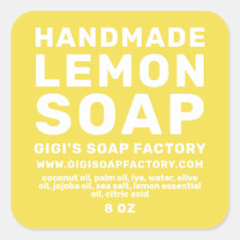 Pegatina Cuadrada Jabón moderno de limón hecho a mano que ilumina el