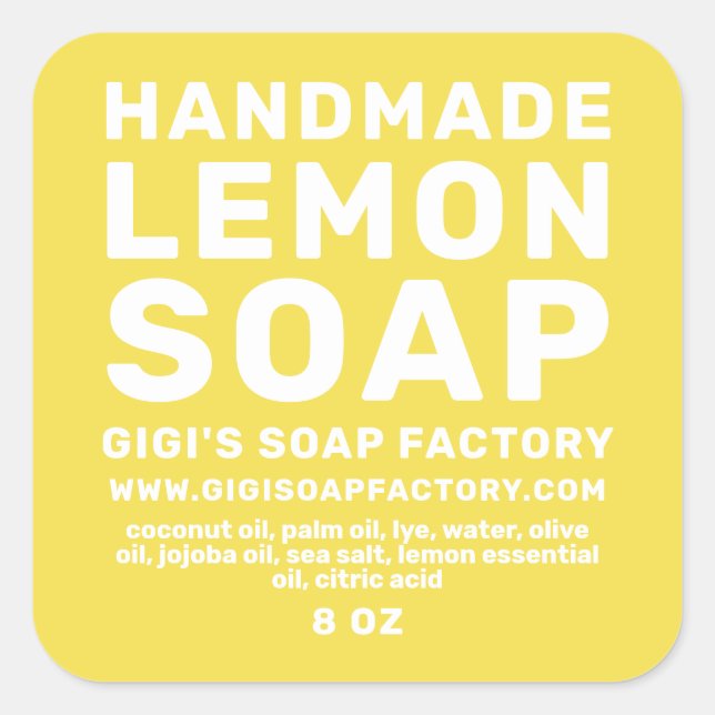 Pegatina Cuadrada Jabón moderno de limón hecho a mano que ilumina el (Anverso)