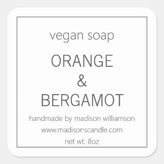 Pegatina Cuadrada Jabón Vegano | Gris y Blanco Minimalista Simple